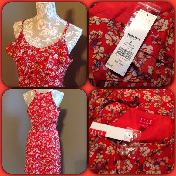 #161  💥💥NWT RED FLOWERED DRESS BY ELLE - Picture 2 of 2