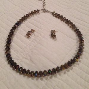 Crystal and silver necklace and matching earrings