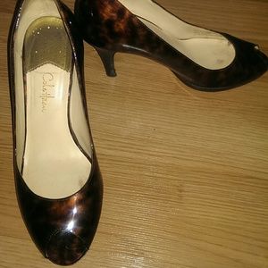 Brown Leopard Peep Toe Shoes