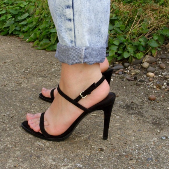 Zara black suede strappy heel sandal