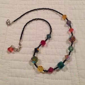 Crystal and silver colorful bead necklace