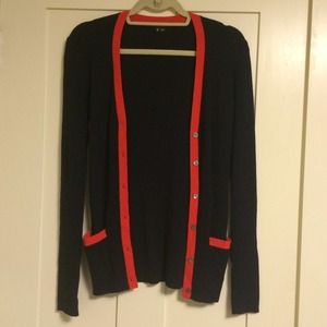 Theory Navy Blue and Red Cardigan