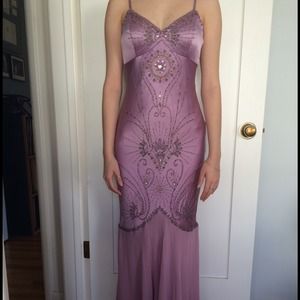 Sue Wong beaded evening gown. Lavender satin/crepe