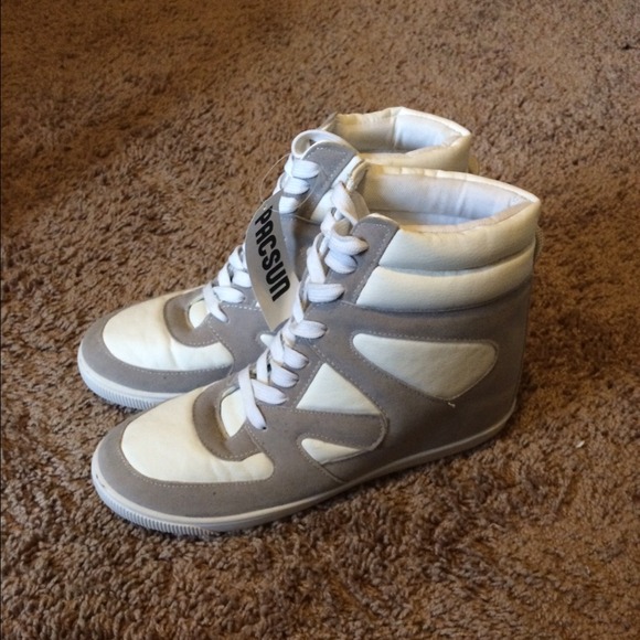 Gray and White Wedge Sneakers