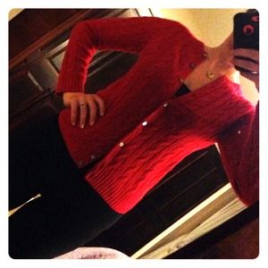 Classic red CASHMERE cable knit cardigan