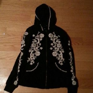 Black Hoodie with cream embroidery