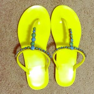 LOFT yellow sandals with green and blue sequels