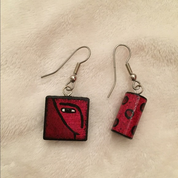 Red artsy earrings
