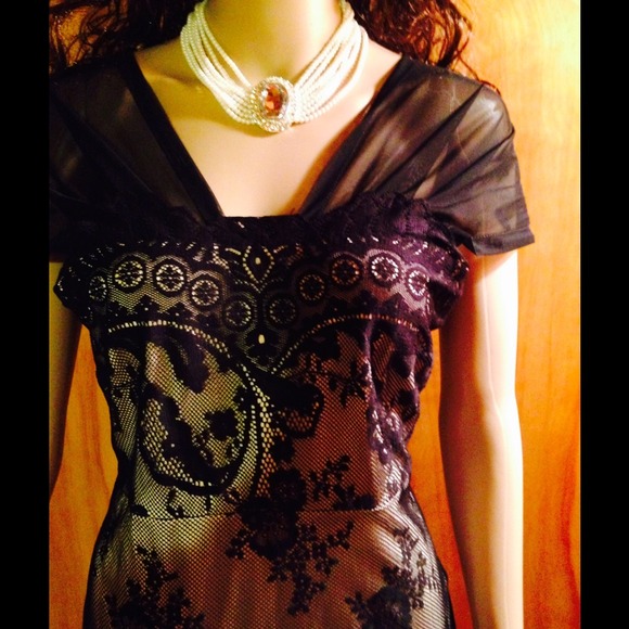 Beautiful Black Sheath Dress with Lace Overlay