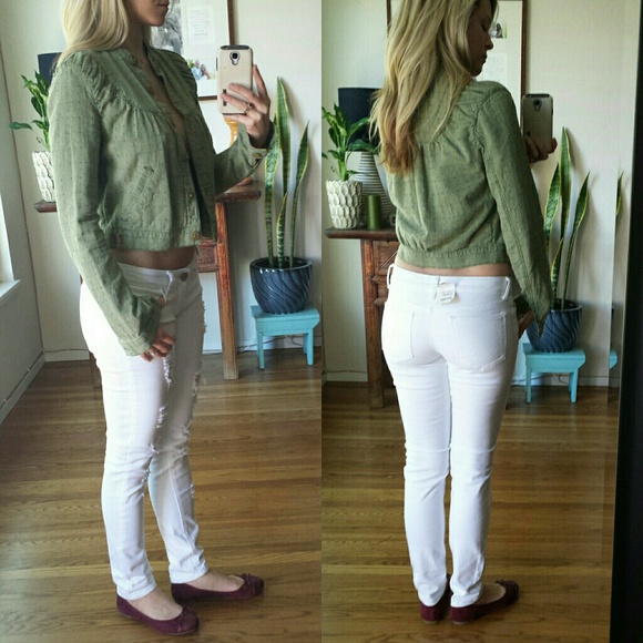 SOLD Free People Faded Crop linen Green Jacket - Picture 2 of 4