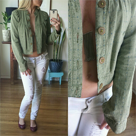 SOLD Free People Faded Crop linen Green Jacket - Picture 4 of 4