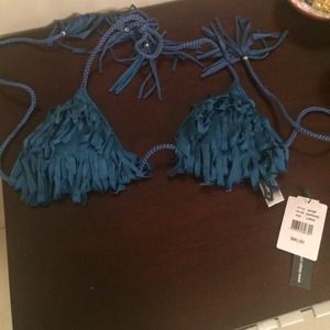 NWT, Teal fringe bathing suit bikini top