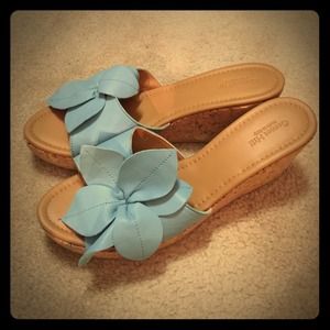 Garnet Hill NWOT sky blue leather wedges