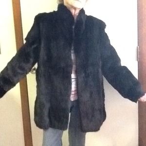 Ladies black 100% genuine rabbit fur coat