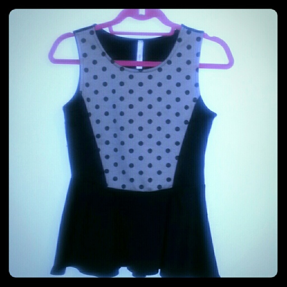 Black and tan polka dot peplum top