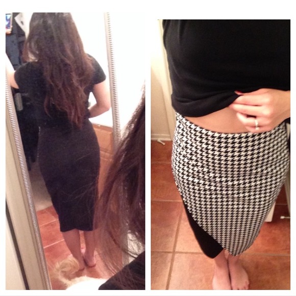 Houndstooth Asymmetrical Midi Skirt - Picture 2 of 4