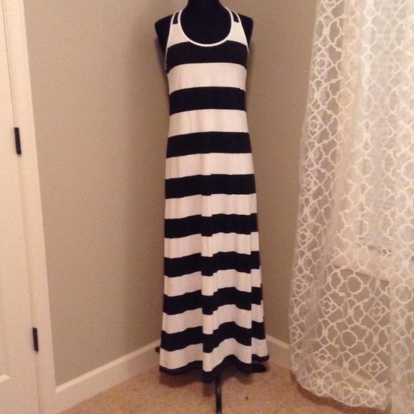 Racerback, Black striped maxi dress.