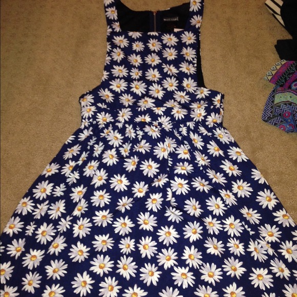 WET SEAL SUNFLOWER/BLUE OVERALL DRESS