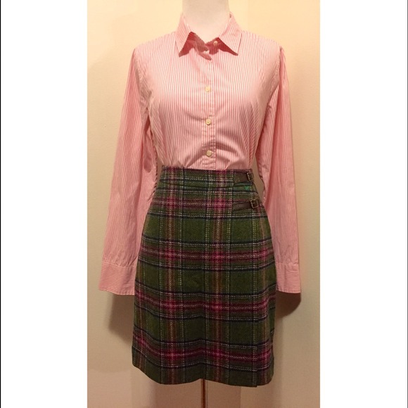 Boden British Tweed Green/Pink Check Kilt by Moon