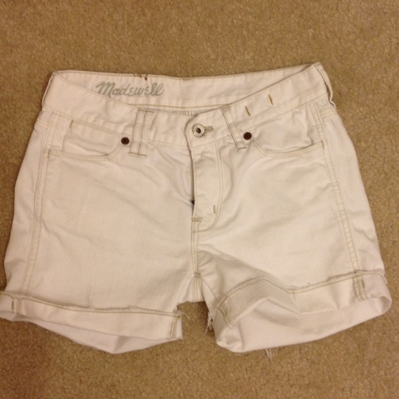 White cuffed denim shorts