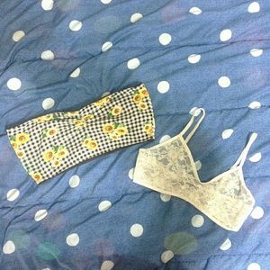 F21Bundle- Sunflower Bandeau, Floral Lace Bralette