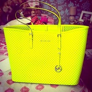 MK neon yellow jet set tote