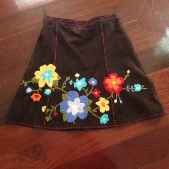Moschino cheap and chic embroidered suede skirt