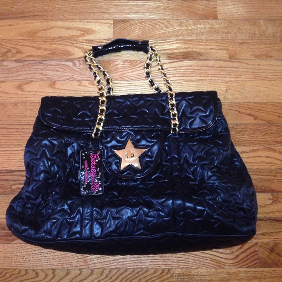 Betsey Johnson Medium Black Star Quilted Purse.