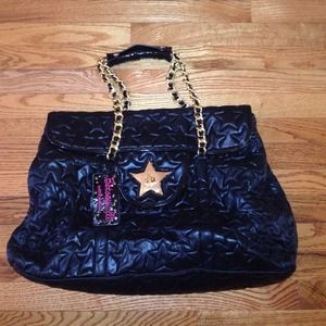 Betsey Johnson Medium Black Star Quilted Purse.