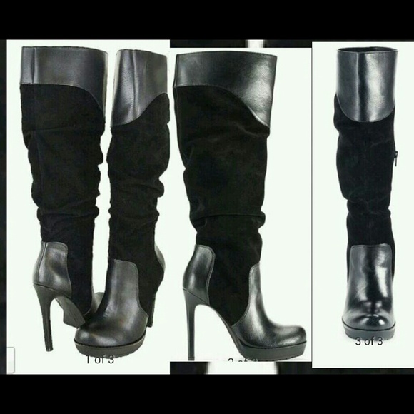 Jessica Simpson black leather and suede boots