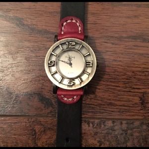 Genuine leather watch with antique gold face