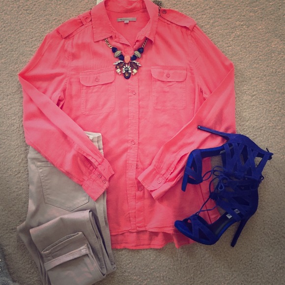 Beautiful Coral Button Blouse