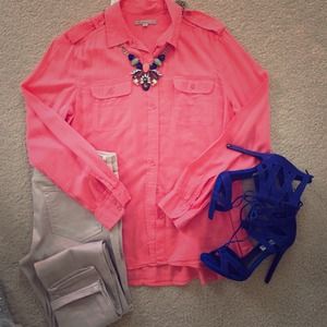Beautiful Coral Button Blouse