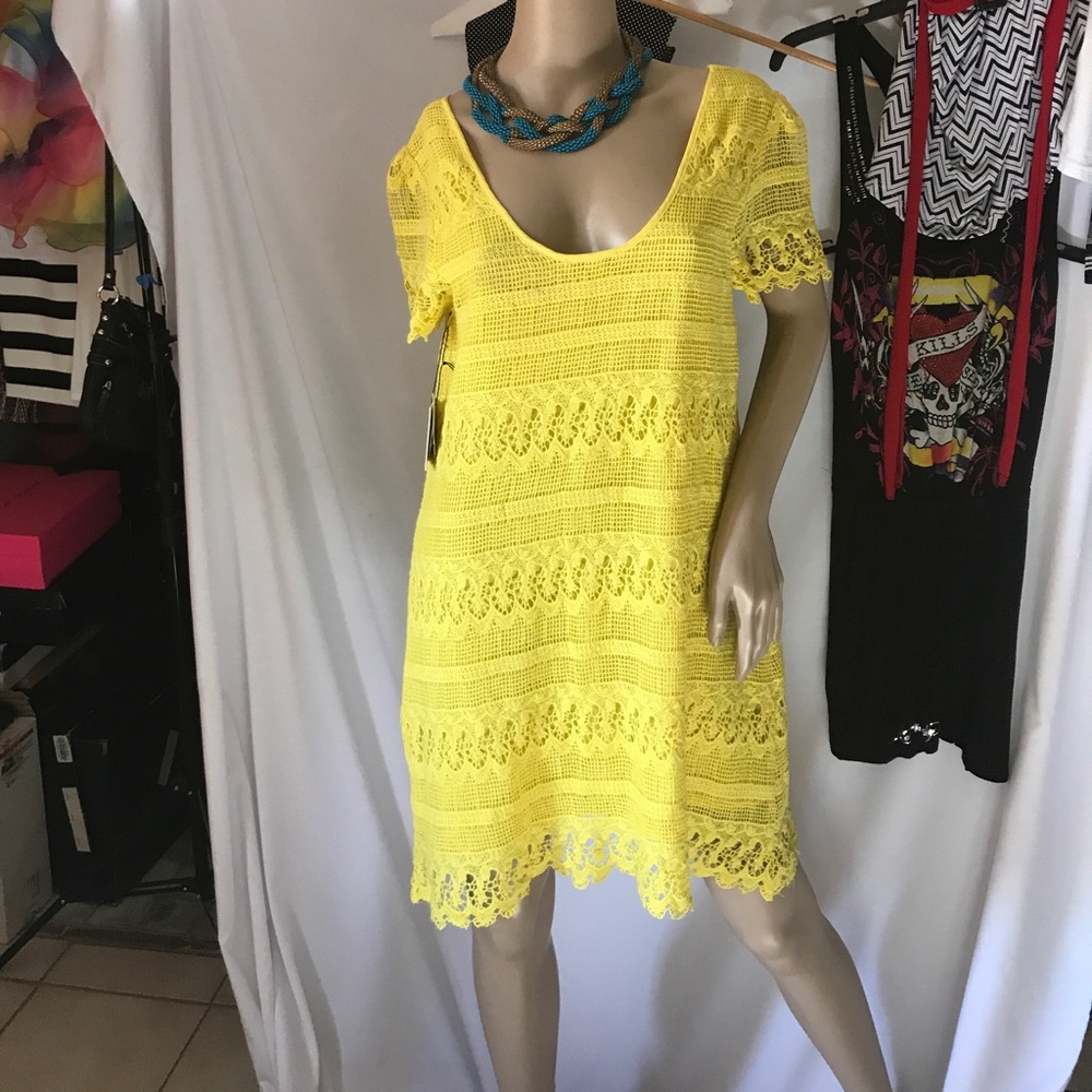 Made For Impulse Yellow Crochet Knit Sheath
