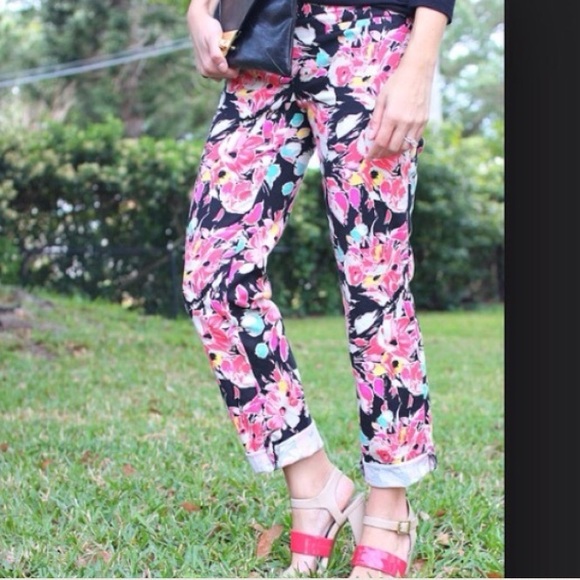 Loft Black floral Pants