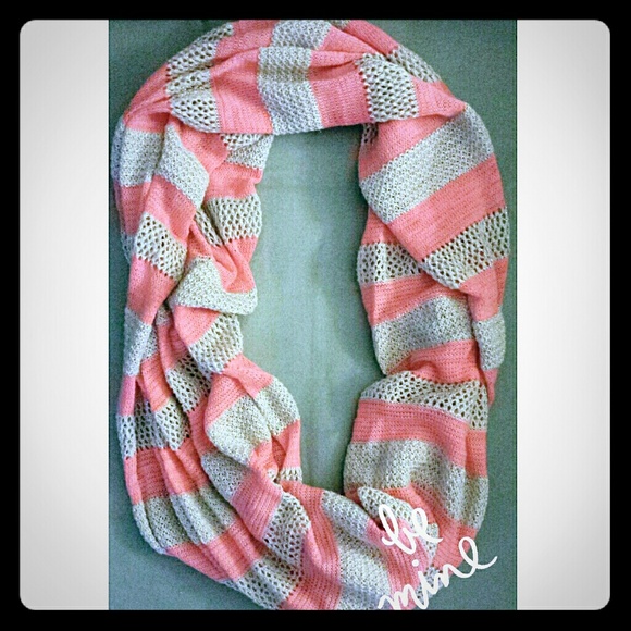 AE Pink and Beige Striped Infinity Scarf