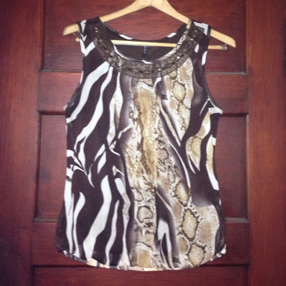 Brown animal & snake print dressy top