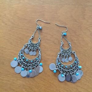 Silver and turquoise dangling earrings