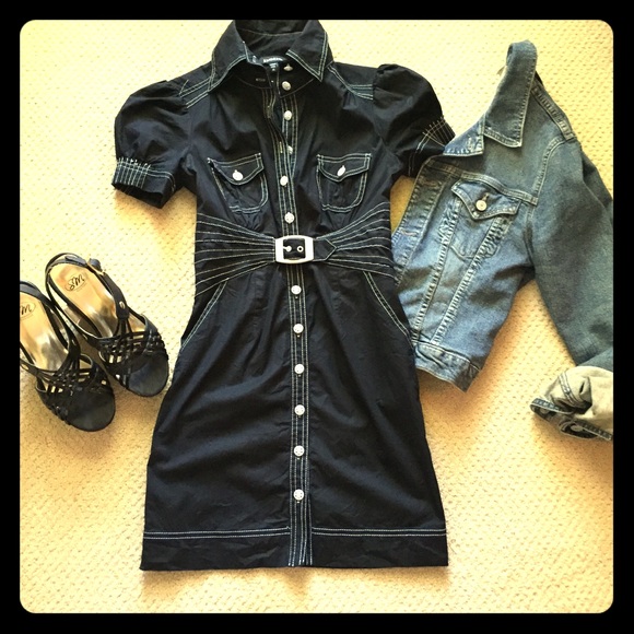 Bebe button up belted dress - Picture 1 of 3