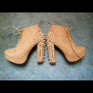 Taupe/brown spiked platform club heels