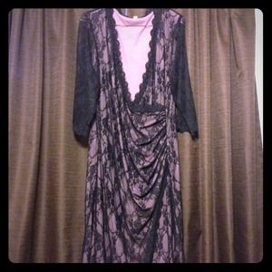 Black and pink lace dress 3/4 sleeve