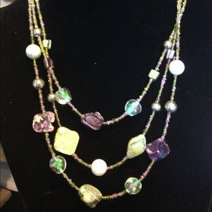 Triple strand beaded necklace