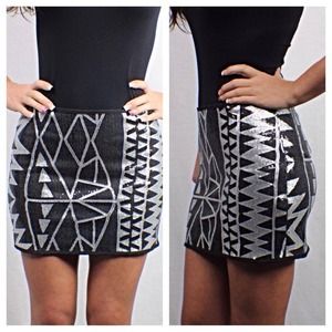 Silver and black sequin skirt