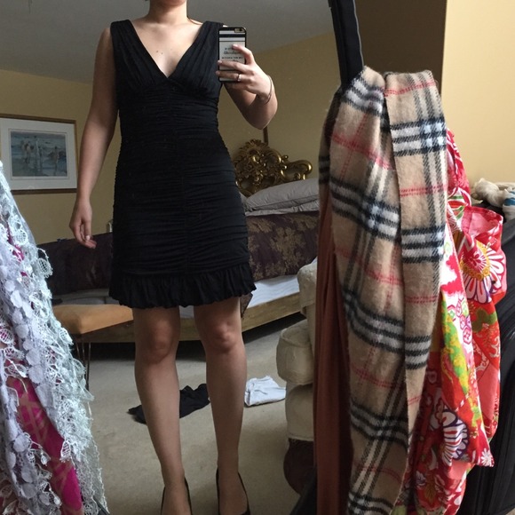 Black v neck dress with rouching