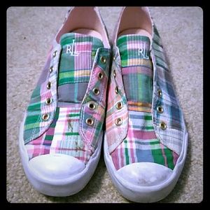 Ralph Lauren green and pink plaid sneakers