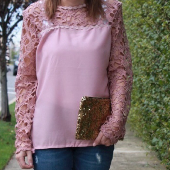 Tops - Pink Lace Blouse Tops - Pink Lace Blouse