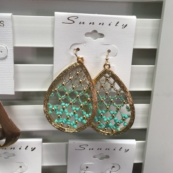 Gold turquoise  beaded earrings