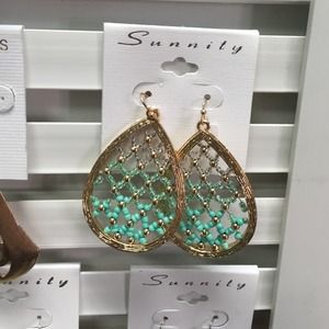 Gold turquoise  beaded earrings