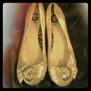 G by Guess gold flats with heart buckle