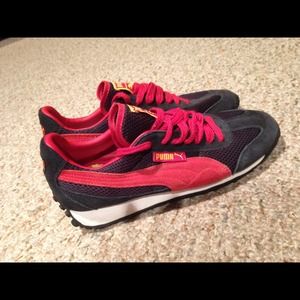 Red and navy puma sneakers